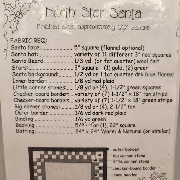 North Star Santa Quilt Pattern Saginaw Street Quilt Company 20 x 20 - Picture 4 of 5